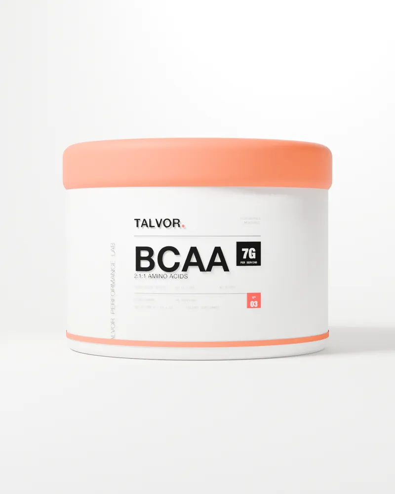 TALVOR BCAA tub with a blood-orange lid (3D render)